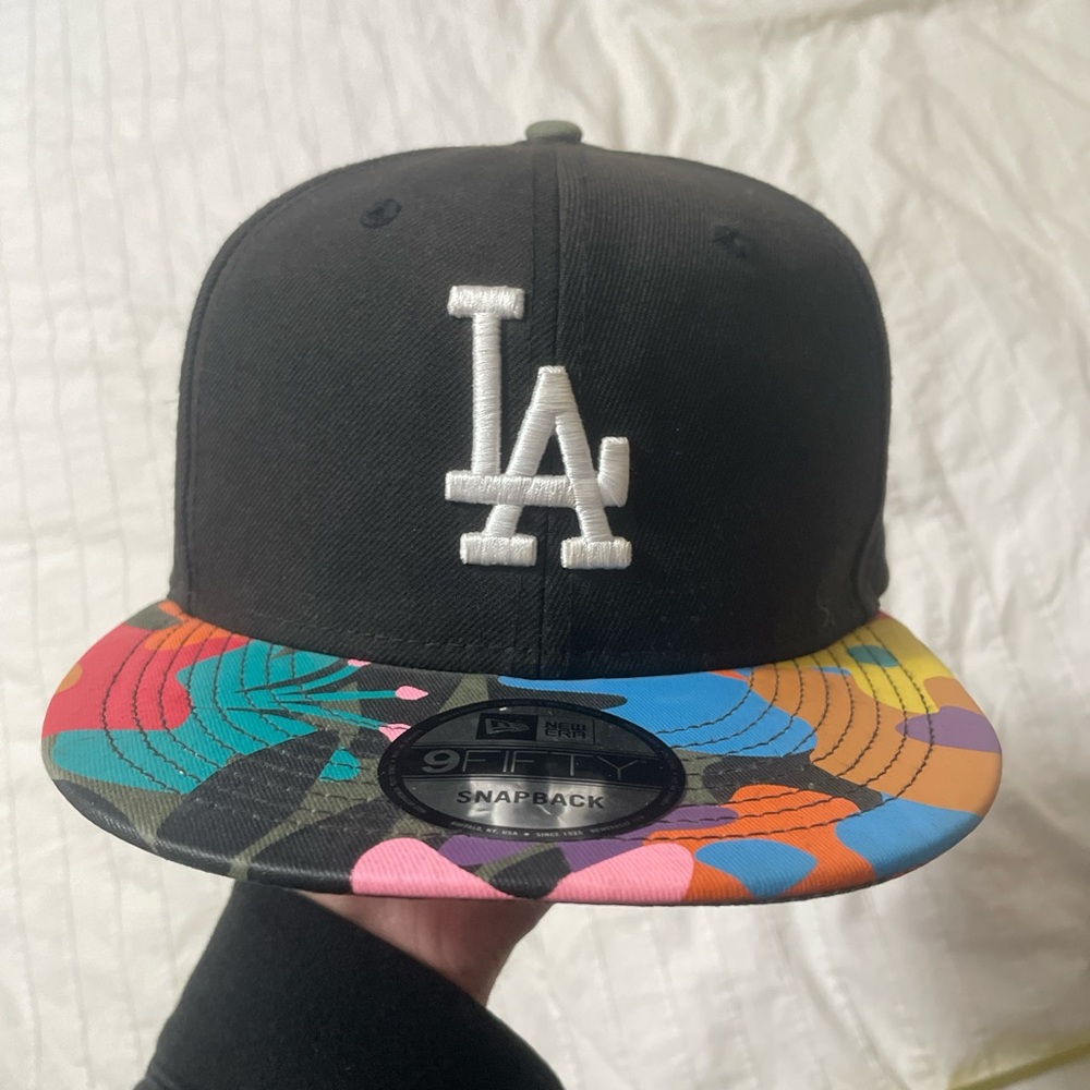 LA Black Snapback with Colorful Brim